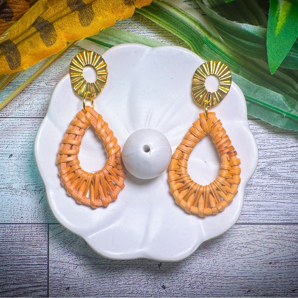 Rattan & Gold Handmade Earrings